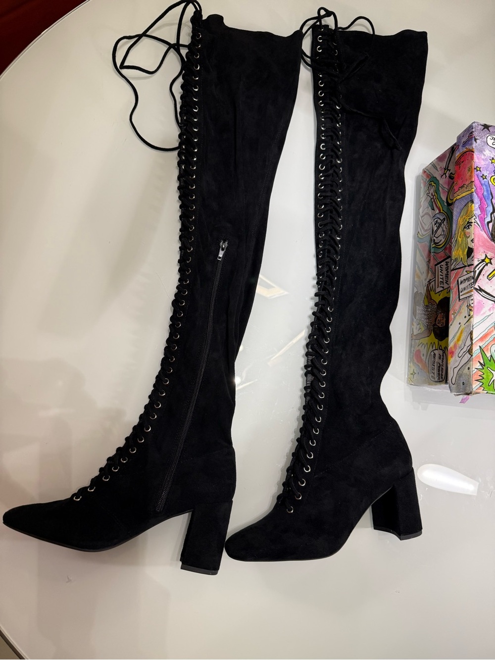 Jeffrey Campbell 7.5  Wilshire Thigh High Lace Up Faux Suede Boots $224